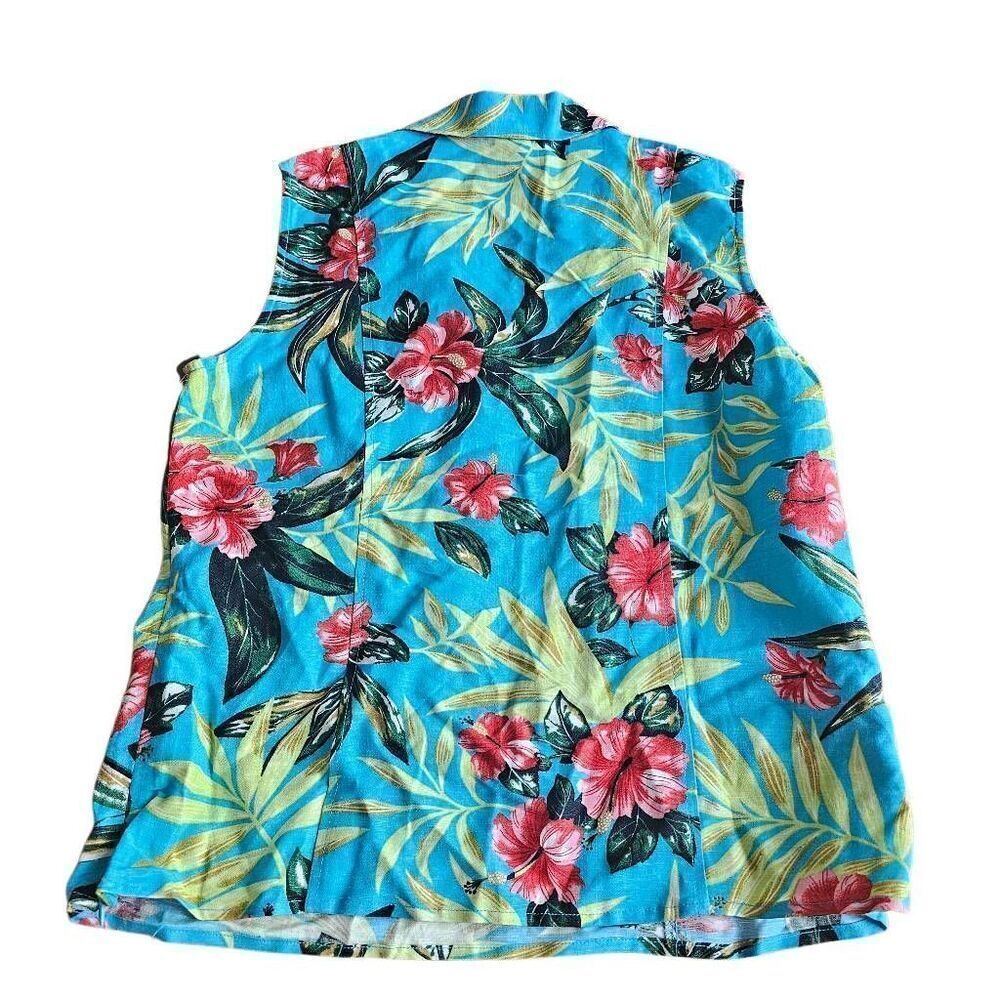 Vintage versailles womens Sz10 blue multicolor floral Hawaiian shirt linen blend - Picture 2 of 7